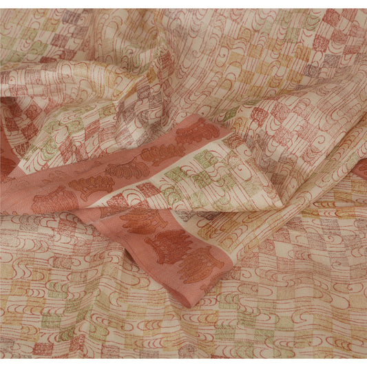 sanskriti Vintage Dupatta Long Stole 100% Pure Woolen Cream Shawl Printed Hijab