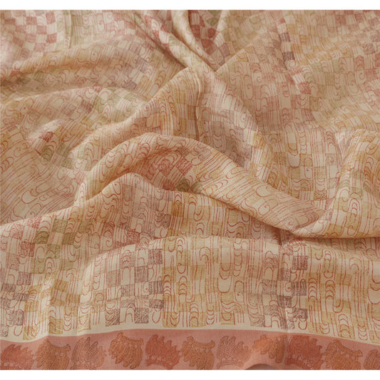 sanskriti Vintage Dupatta Long Stole 100% Pure Woolen Cream Shawl Printed Hijab