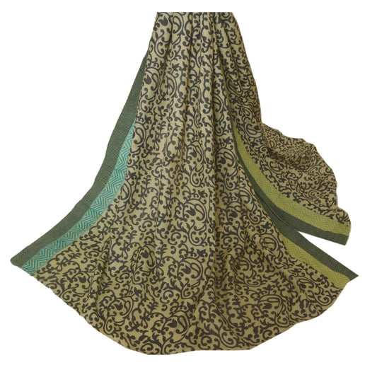 sanskriti Vintage Dupatta Long Stole 100% Pure Woolen Cream Printed Wrap Scarves