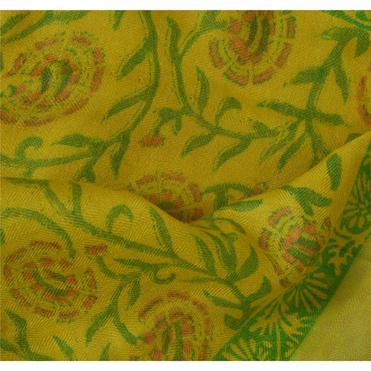 Sanskriti Vintage Dupatta Long Stole 100% Pure Woolen Green Printed Wrap Scarves