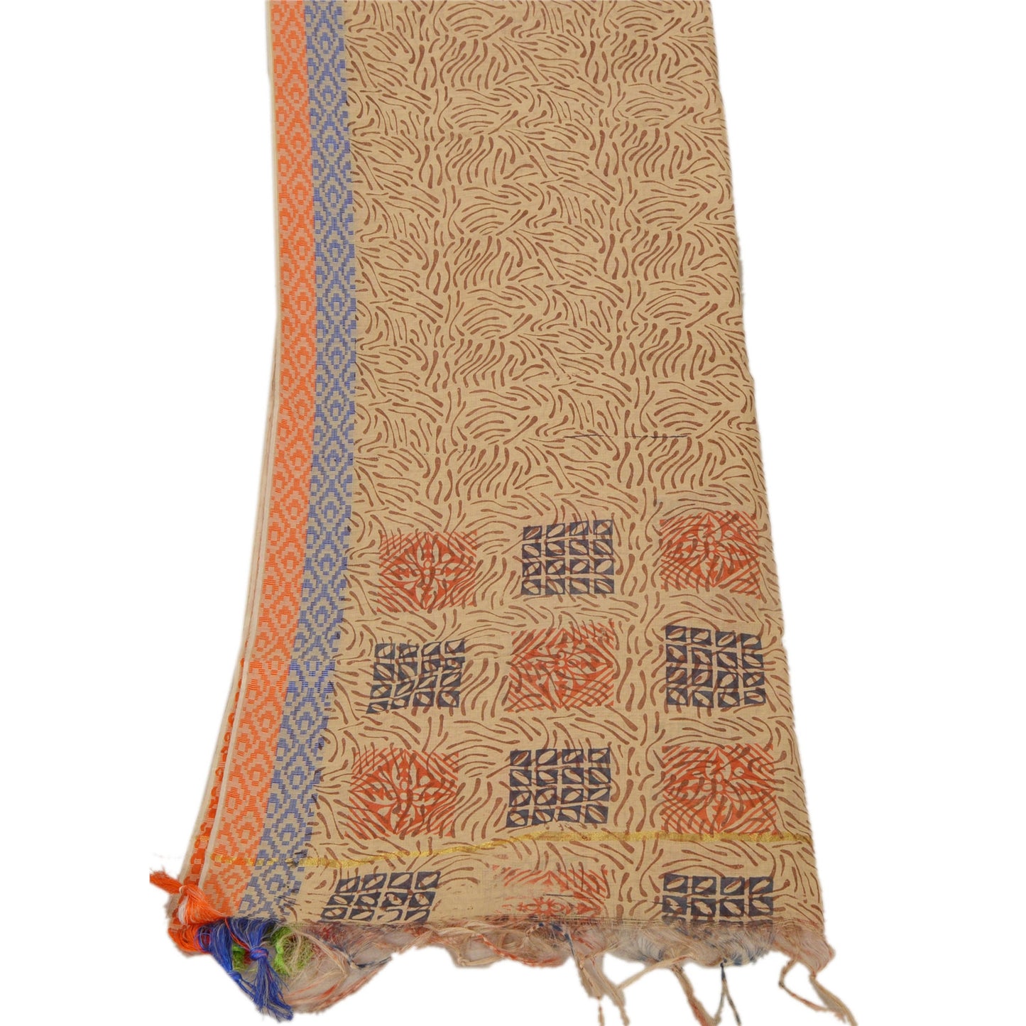 sanskriti Vintage Dupatta Long Stole Blend Cotton Cream Shawl Printed Scarves