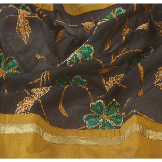 Sanskriti Vintage Dupatta Long Stole Pure Cotton Black Scarves Embroidered Shawl