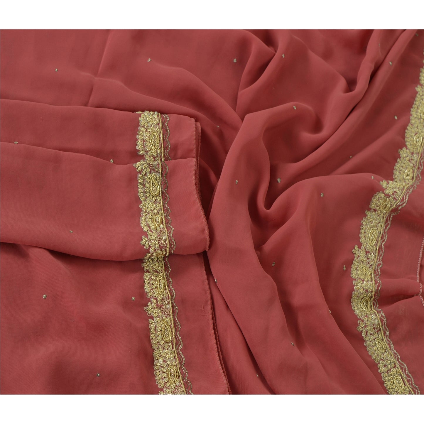 Sanskriti Vintage Dupatta Long Stole Blend Georgette Pink Hand Beaded Scarves