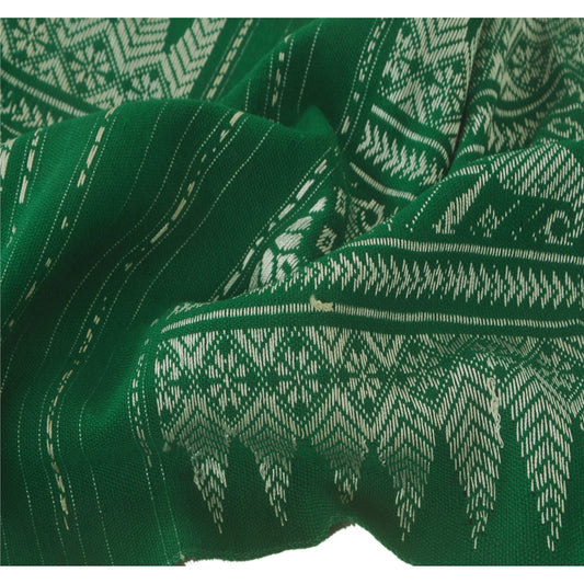 sanskriti Vintage Dupatta Long Stole Blend Cotton Green Hand Woven Wrap Veil