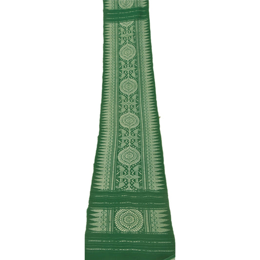 sanskriti Vintage Dupatta Long Stole Blend Cotton Green Hand Woven Wrap Veil