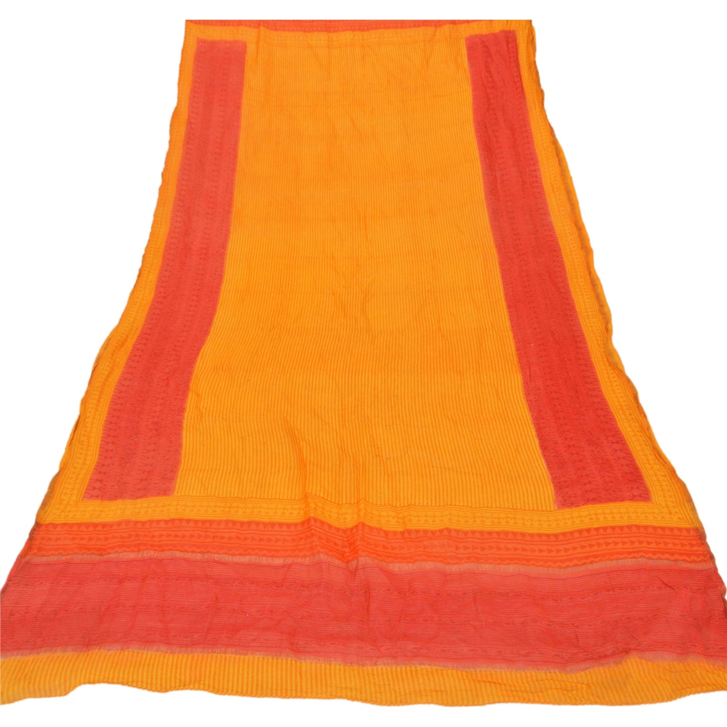 Sanskriti Vintage Dupatta Long Stole Art Silk Yellow Scarves Printed Wrap Veil