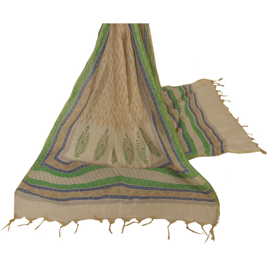 Sanskriti Vintage Dupatta Long Stole Chanderi Cream Shawl Printed Wrap Hijab