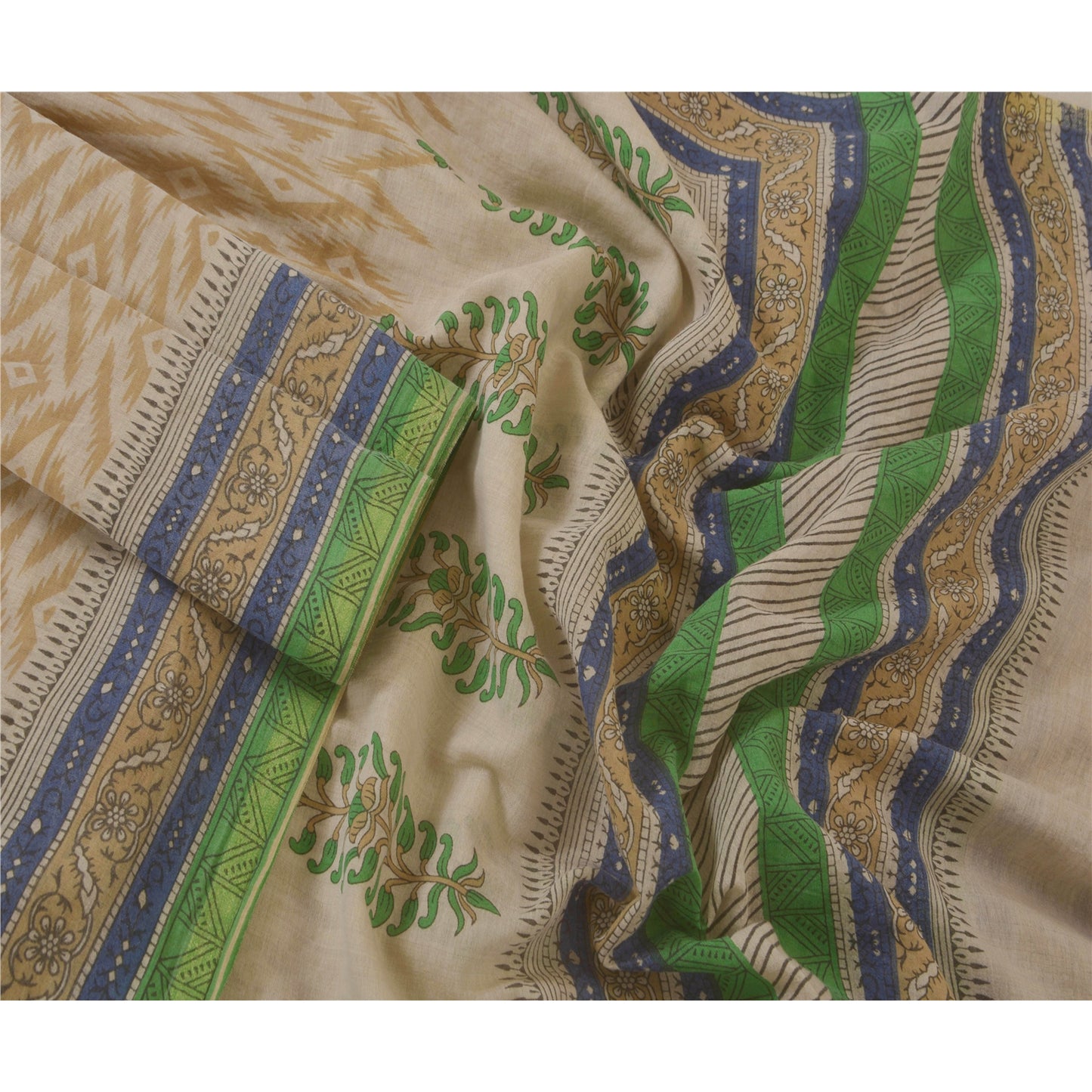 Sanskriti Vintage Dupatta Long Stole Chanderi Cream Shawl Printed Wrap Hijab