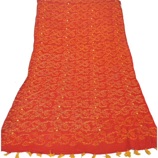 Sanskriti Vintage Dupatta Long Stole Pure Cotton Red Hand Embroidered Kantha