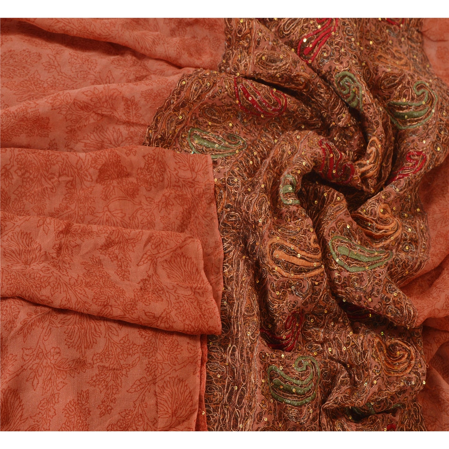 Sanskriti Vintage Dupatta Long Stole Blend Georgette Peach Hand Beaded Shawl