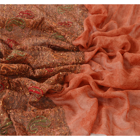 Sanskriti Vintage Dupatta Long Stole Blend Georgette Peach Hand Beaded Shawl