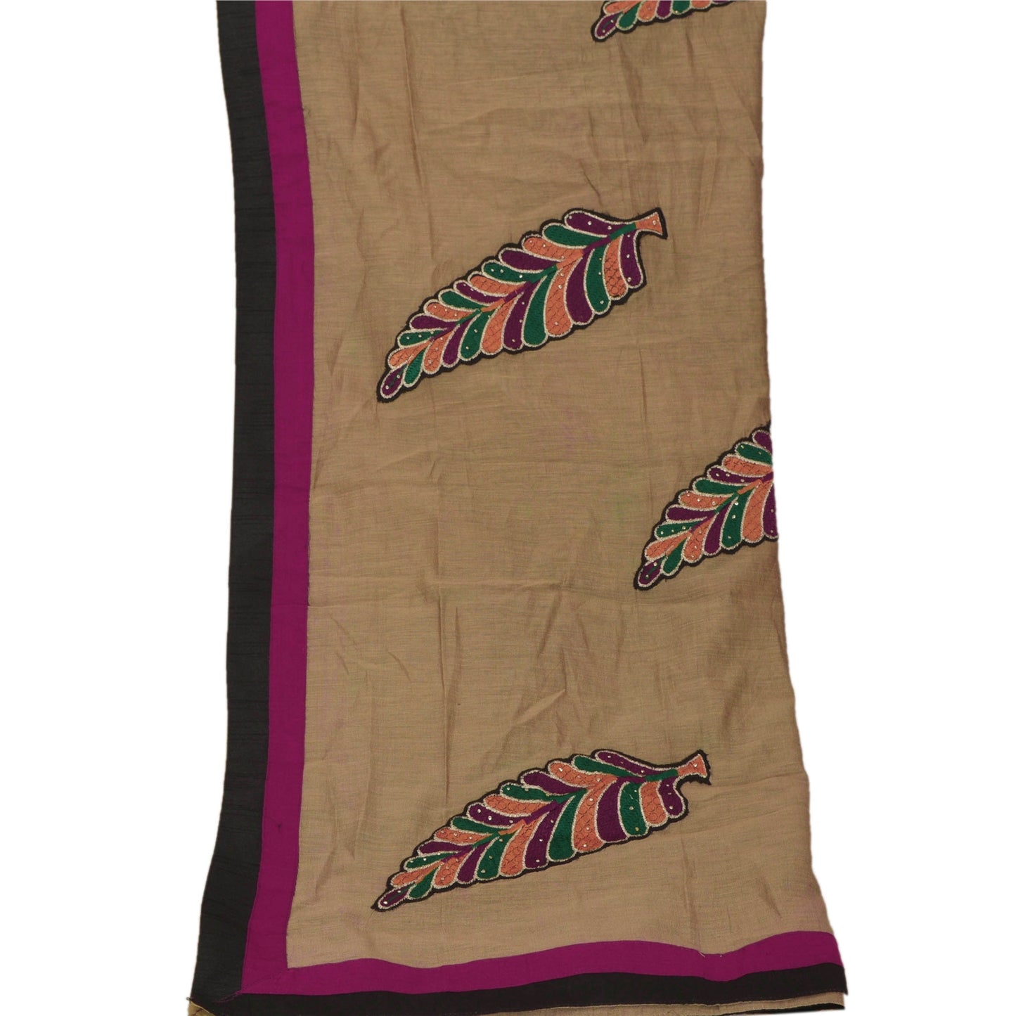 sanskriti Vintage Dupatta Long Stole Art Silk Brown Shawl Embroidered Scarves