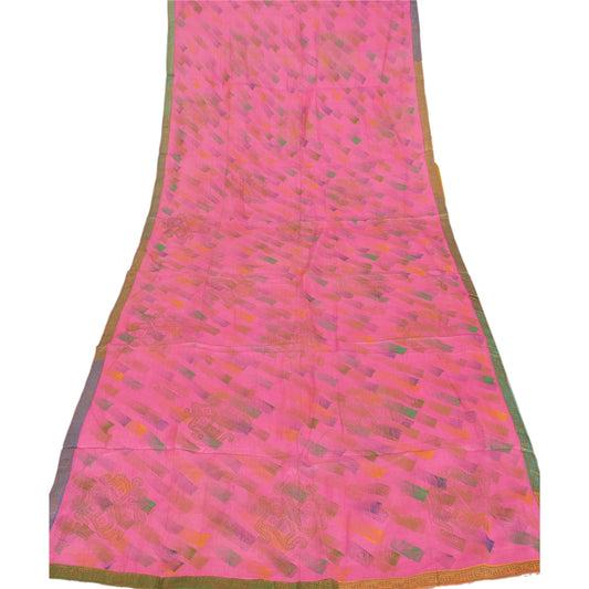 Sanskriti Vintage Dupatta Long Stole 100% Pure Silk Pink Painted Wrap Scarves