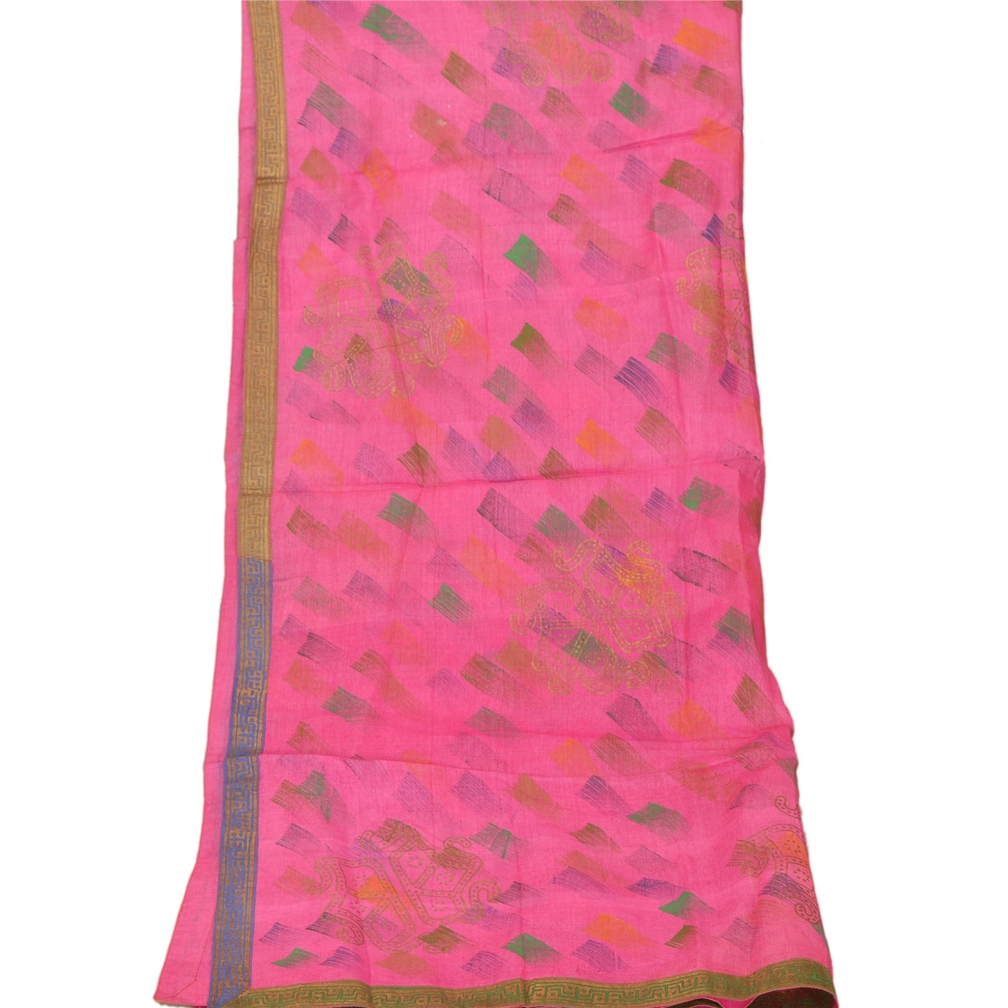 Sanskriti Vintage Dupatta Long Stole 100% Pure Silk Pink Painted Wrap Scarves