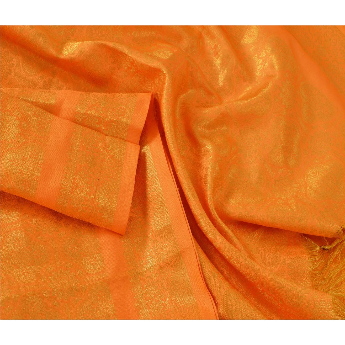 Sanskriti Vintage Dupatta Long Stole Art Silk Yellow Scarves Woven Brocade Veil