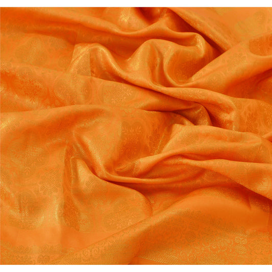 Sanskriti Vintage Dupatta Long Stole Art Silk Yellow Scarves Woven Brocade Veil