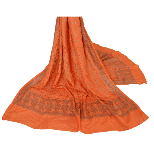 Sanskriti Vintage Dupatta Long Stole 100% Pure Silk Orange Woven Wrap Scarves