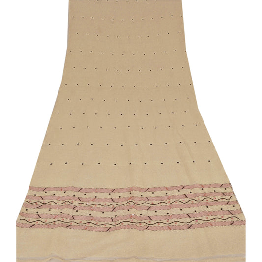 sanskriti Vintage Dupatta Long Stole Art Silk Cream Scarves Hand Beaded Veil
