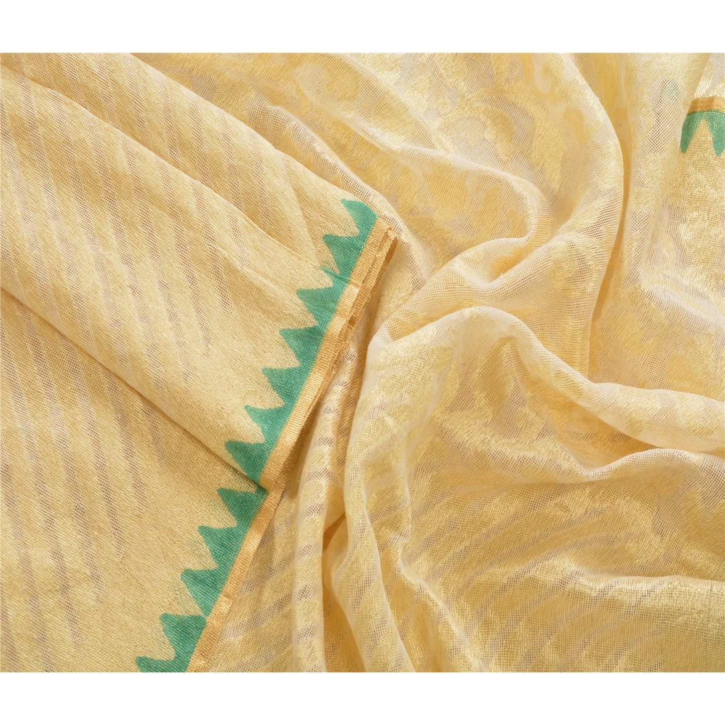 Sanskriti Vintage Dupatta Long Stole Net Mesh Cream Shawl Woven Wrap Scarves