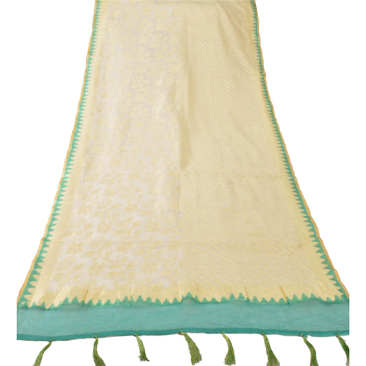 Sanskriti Vintage Dupatta Long Stole Net Mesh Cream Shawl Woven Wrap Scarves