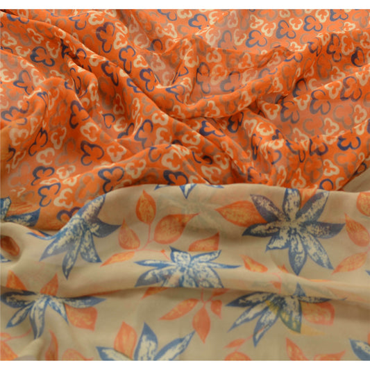 Sanskriti Vintage Dupatta Long Stole Blend Georgette Shawl Printed Orange Veil