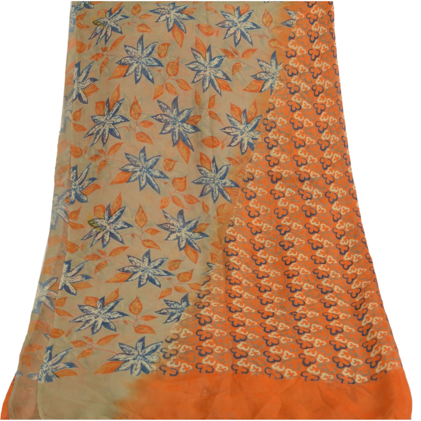 Sanskriti Vintage Dupatta Long Stole Blend Georgette Shawl Printed Orange Veil