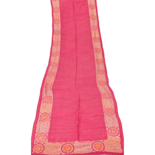 Sanskriti Vintage kDupatta Long Stole Art Silk Pink Hand Beaded Kantha Scarves