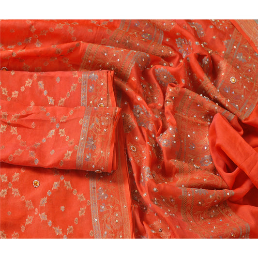Sanskriti Vintage Dupatta Long Stole Pure Silk Peach Hand Beaded Woven Scarves