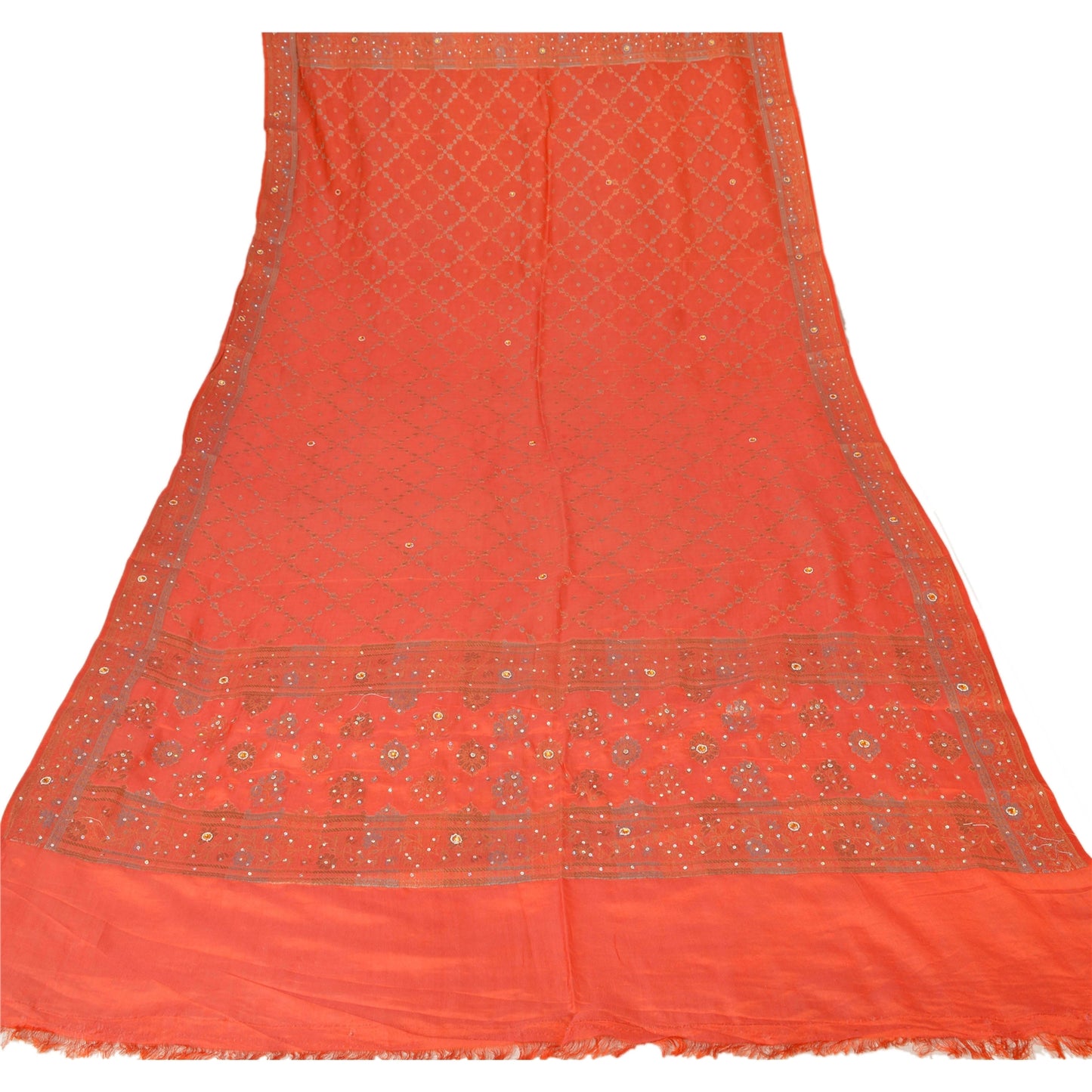 Sanskriti Vintage Dupatta Long Stole Pure Silk Peach Hand Beaded Woven Scarves