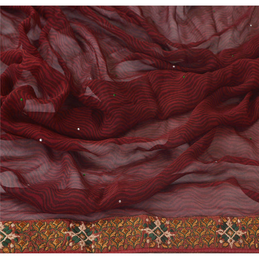 sanskriti Vintage Dupatta Long Stole Blend Georgette Brown Embroidered Shawl