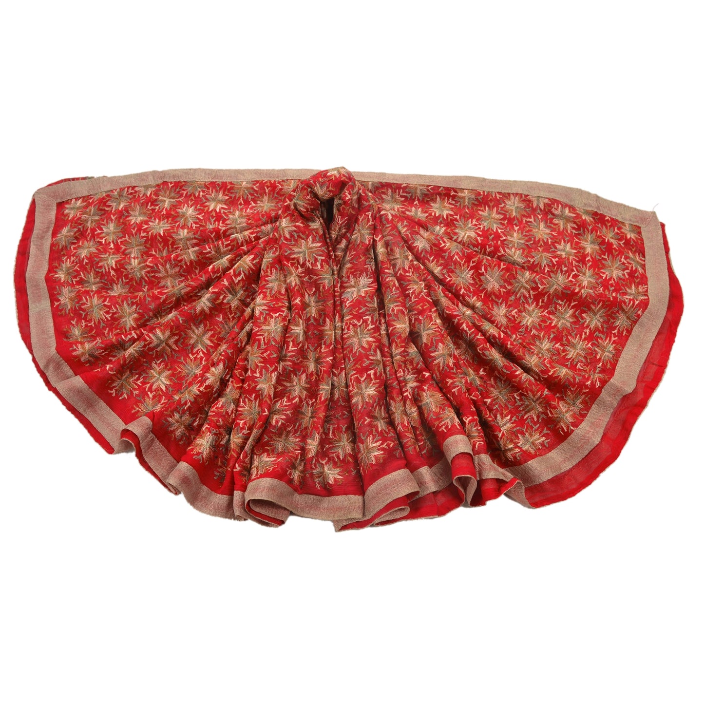 Sanskriti Vintage Dupatta Long Stole Ooak Red Embroidered Bagh Phulkari Shawl