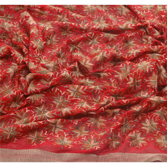 Sanskriti Vintage Dupatta Long Stole Ooak Red Embroidered Bagh Phulkari Shawl