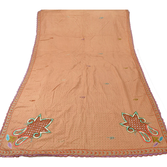 Sanskriti Vintage Dupatta Long Stole Blend Cotton Brown Hand Beaded Scarves