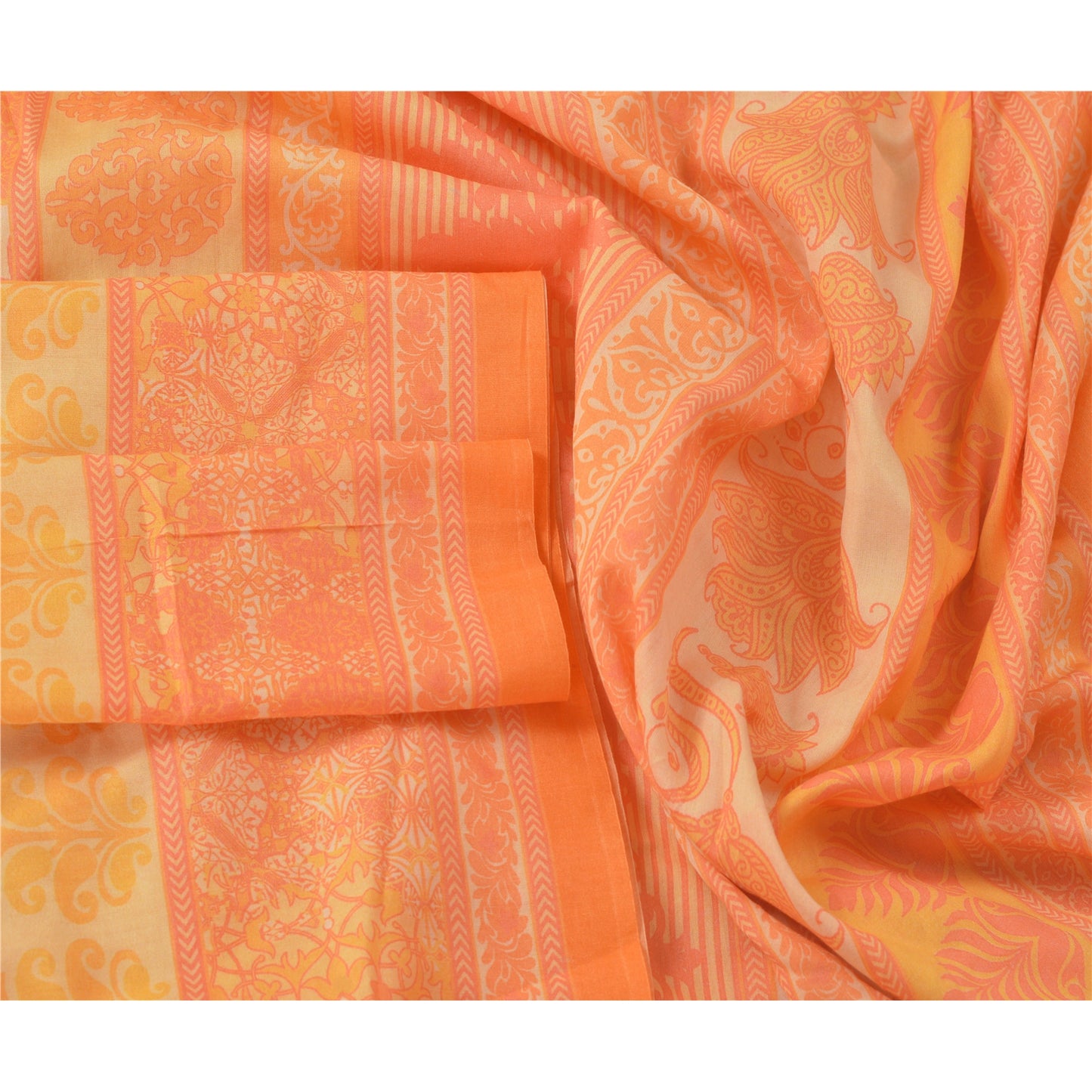 Sanskriti Vintage Dupatta Long Stole Pure Cotton Orange Shawl Printed Wrap Hijab
