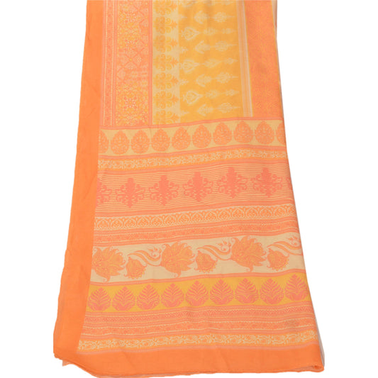 Sanskriti Vintage Dupatta Long Stole Pure Cotton Orange Shawl Printed Wrap Hijab