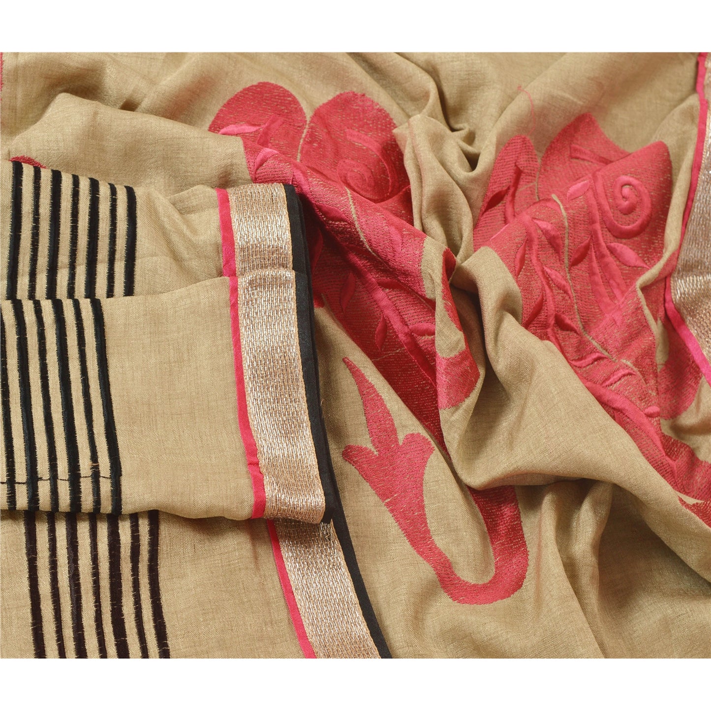 sanskriti Vintage Dupatta Long Stole Art Silk Cream Embroidered Paisley Scarves