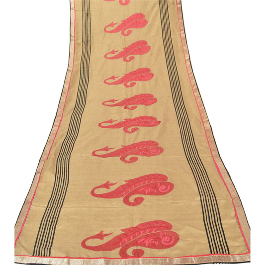 sanskriti Vintage Dupatta Long Stole Art Silk Cream Embroidered Paisley Scarves