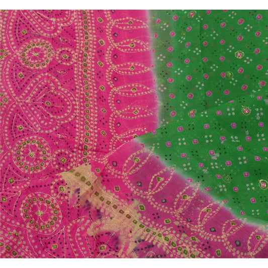 Sanskriti Vintage Dupatta Long Stole Chiffon Silk Green Scarves Hand Beaded Veil