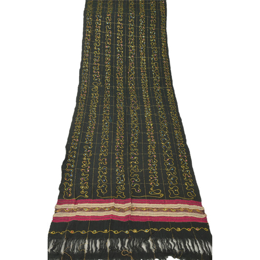 Sanskriti Vintage Dupatta Long Stole Blend Cotton Black Veil Embroidered Scarves