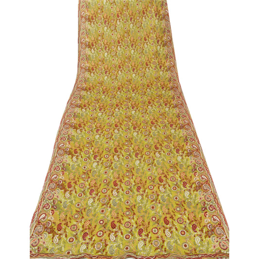 Sanskriti Vintage Dupatta Long Stole Blend Georgette Green Embroidered Hijab