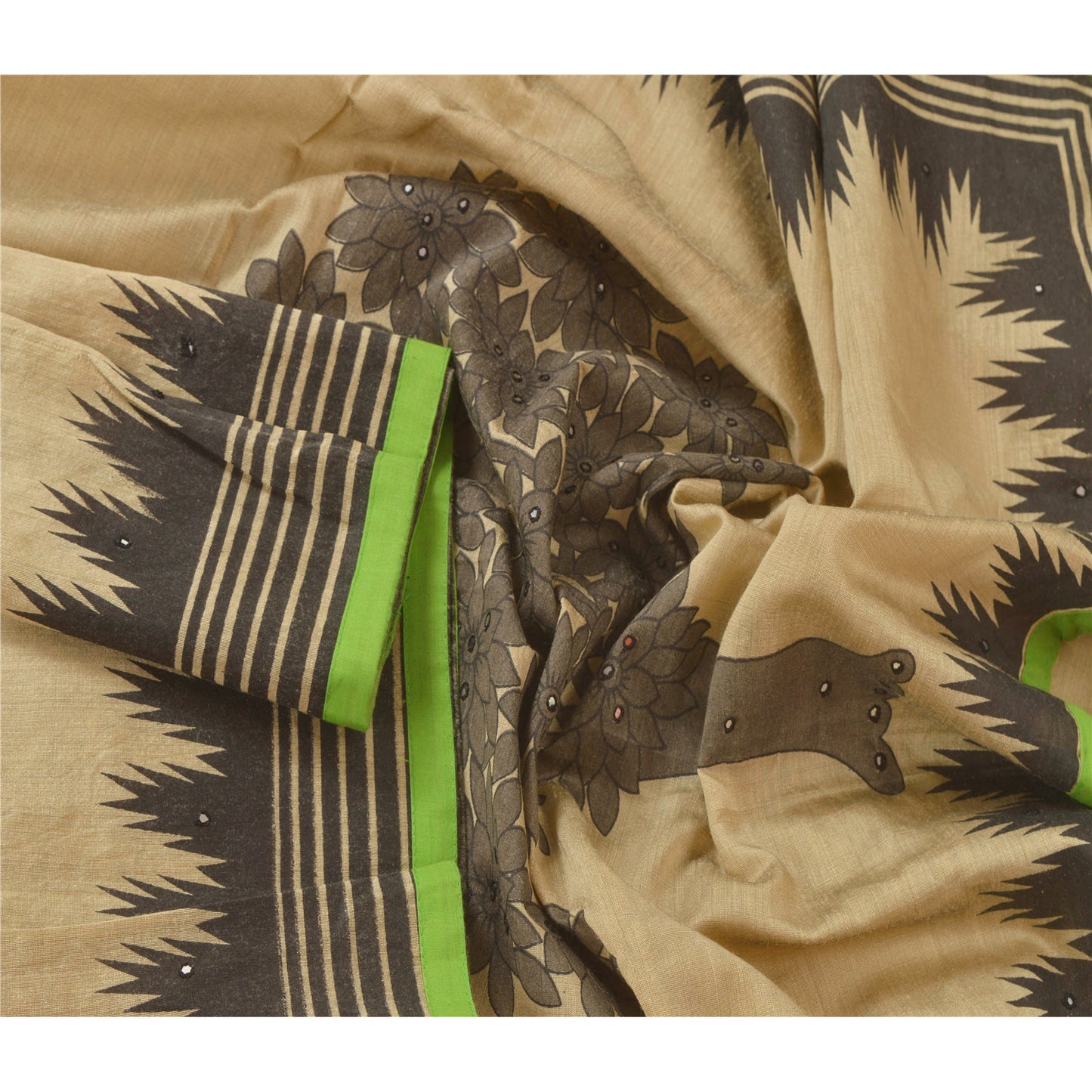 Sanskriti Vintage Dupatta Long Stole Chanderi Cream Hand Embroidered Shawl