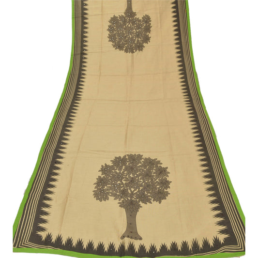 Sanskriti Vintage Dupatta Long Stole Chanderi Cream Hand Embroidered Shawl