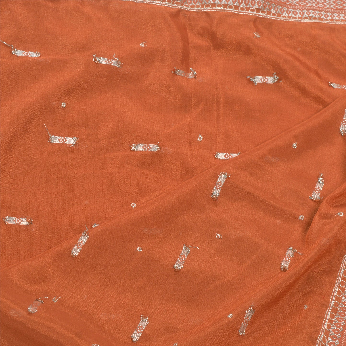 sanskriti Vintage Dupatta Long Stole Art Silk Orange Hand Beaded Woven Veil
