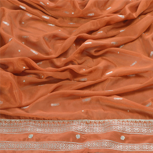 sanskriti Vintage Dupatta Long Stole Art Silk Orange Hand Beaded Woven Veil