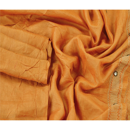 Sanskriti Vintage Dupatta Long Stole Pure Silk Peach Hand Beaded Scarves Veil
