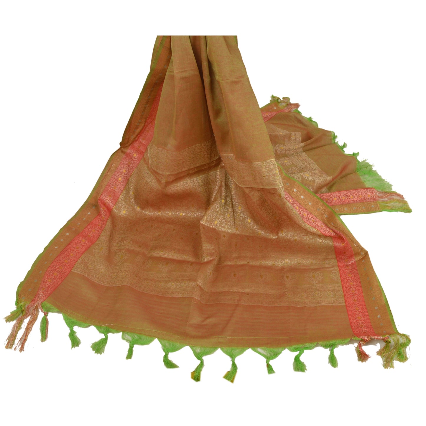 Sanskriti Vintage Dupatta Long Stole Pure Silk Brown Woven Scarves Shawl Veil