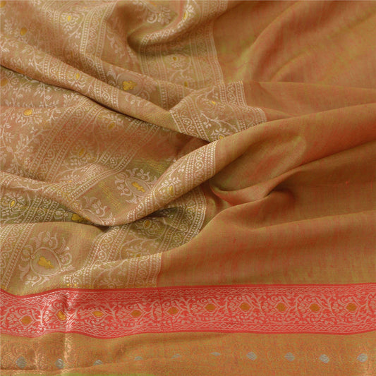 Sanskriti Vintage Dupatta Long Stole Pure Silk Brown Woven Scarves Shawl Veil