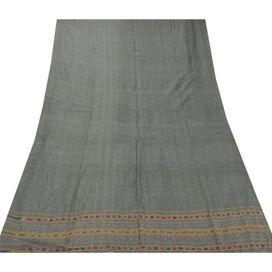 Sanskriti Vintage Dupatta Long Stole Cotton Grey Woven Patola Ikat Hijab Scarves