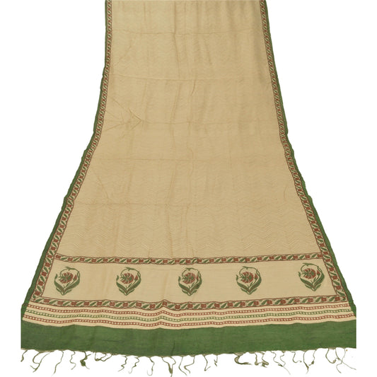 Sanskriti Vintage Dupatta Long Stole Handloom Cream Hand Painted Scarves