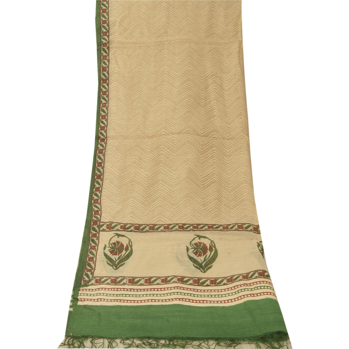 Sanskriti Vintage Dupatta Long Stole Handloom Cream Hand Painted Scarves